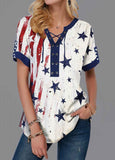 Women Flag Print Tie-up T-shirt