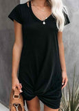 V Neck Knotted Short Sleeve Dress