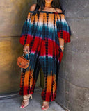 Off Shoulder  Tie Dye Print Jumpsuit