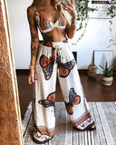 Printed Crop Top & Wide Leg Pants Set