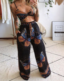 Printed Crop Top & Wide Leg Pants Set