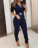 Plain Half Sleeve Wrap Jumpsuit