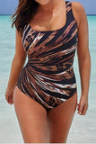 Fashion U Neck Strap Striped Print Swimsuit