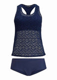 Dark Blue Crochet Lace Tankini Set