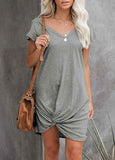 V Neck Knotted Short Sleeve Dress