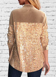 New Year Solid Sequins Lapel Long Sleeves Elegant Blouses