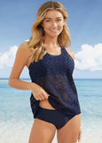 Dark Blue Crochet Lace Tankini Set