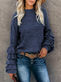 Solid Color Petal Sleeve Cable Knit Sweater