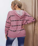 Pink Tie-dye Striped Drawstring Hoodie with Side Split