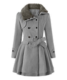 Asymmetrical-Collar Belted A-Line Peacoat - Women