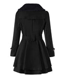 Asymmetrical-Collar Belted A-Line Peacoat - Women