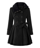 Asymmetrical-Collar Belted A-Line Peacoat - Women