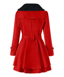 Asymmetrical-Collar Belted A-Line Peacoat - Women