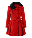 Asymmetrical-Collar Belted A-Line Peacoat - Women