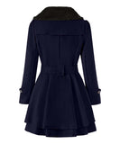 Asymmetrical-Collar Belted A-Line Peacoat - Women