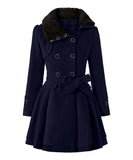 Asymmetrical-Collar Belted A-Line Peacoat - Women