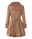 Asymmetrical-Collar Belted A-Line Peacoat - Women