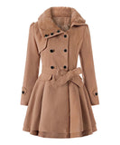 Asymmetrical-Collar Belted A-Line Peacoat - Women