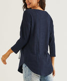 Navy Embroidered Notch Neck Hi-Low Tunic Top