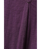 Purple Puff-Sleeve Contrast-Stitch Tunic Top