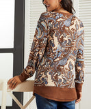 Brown & Blue Paisley Floral V-Neck Hi-Low Tunic Top