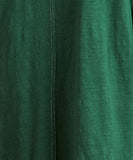 Dark Green Puff-Sleeve Contrast-Stitch Tunic Top