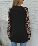 Black & Tan Leopard-Contrast Scoop-Neck Pocket Tunic Top