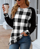 White & Black Buffalo Check Contrast Raglan Tee