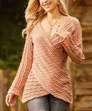 Vintage Rose Cable-Stitch Long-Sleeve Surplice Top