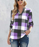 Plaid Notch Neck Top