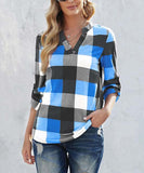 Plaid Notch Neck Top