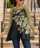 Printed round collar hem Tunic Top