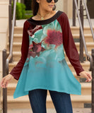 Printed round collar hem Tunic Top