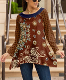 Printed round collar hem Tunic Top