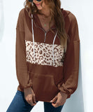 Leopard Color Block Waffle-Knit Half-Zip Hoodie