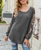 Leopard-Contrast Waffle-Knit Scoop Neck Top