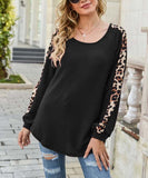 Leopard-Contrast Waffle-Knit Scoop Neck Top