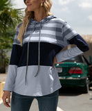 Color-Block & Stripe Drawstring Hoodie